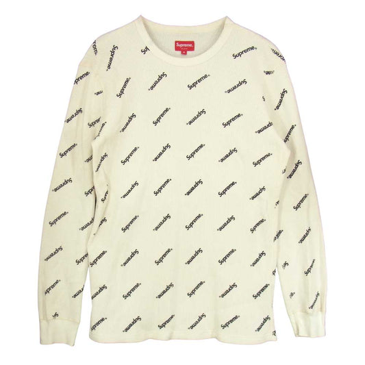 Supreme シュプリーム 15AW Logo Waffle Thermal ロゴ 総柄 プリント ワッフル サーマル 長袖 Tシャツ カットソー ホワイト系 M【中古】