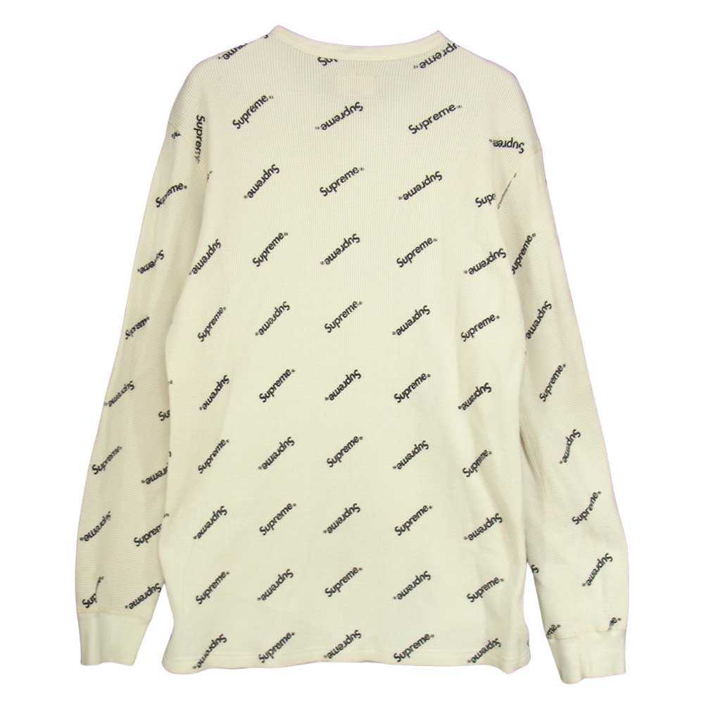 Supreme シュプリーム 15AW Logo Waffle Thermal ロゴ 総柄 プリント ワッフル サーマル 長袖 Tシャツ カットソー ホワイト系 M【中古】
