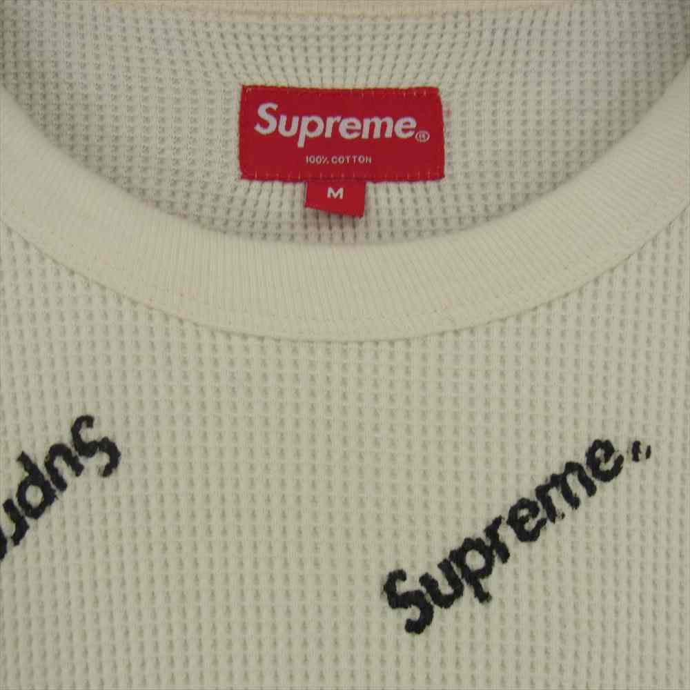 Supreme シュプリーム 15AW Logo Waffle Thermal ロゴ 総柄 プリント ワッフル サーマル 長袖 Tシャツ カットソー ホワイト系 M【中古】