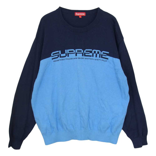 Supreme シュプリーム 21SS Split Logo Pullover スプリット ロゴ プルオーバー ニット セーター ブルー系 L【中古】
