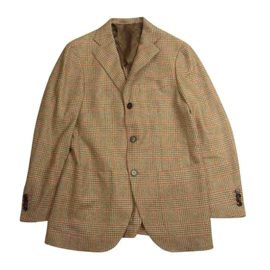 SHIPS シップス × MARLING & EVANS マリーン＆エバンス シルク混ウール チェック テーラード ジャケット ブラウン系 46【中古】