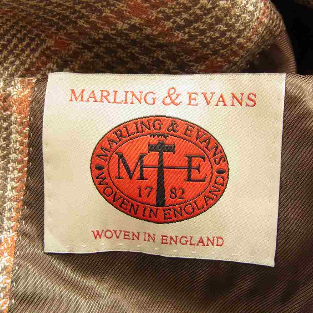 SHIPS シップス × MARLING & EVANS マリーン＆エバンス シルク混ウール チェック テーラード ジャケット ブラウン系 46【中古】