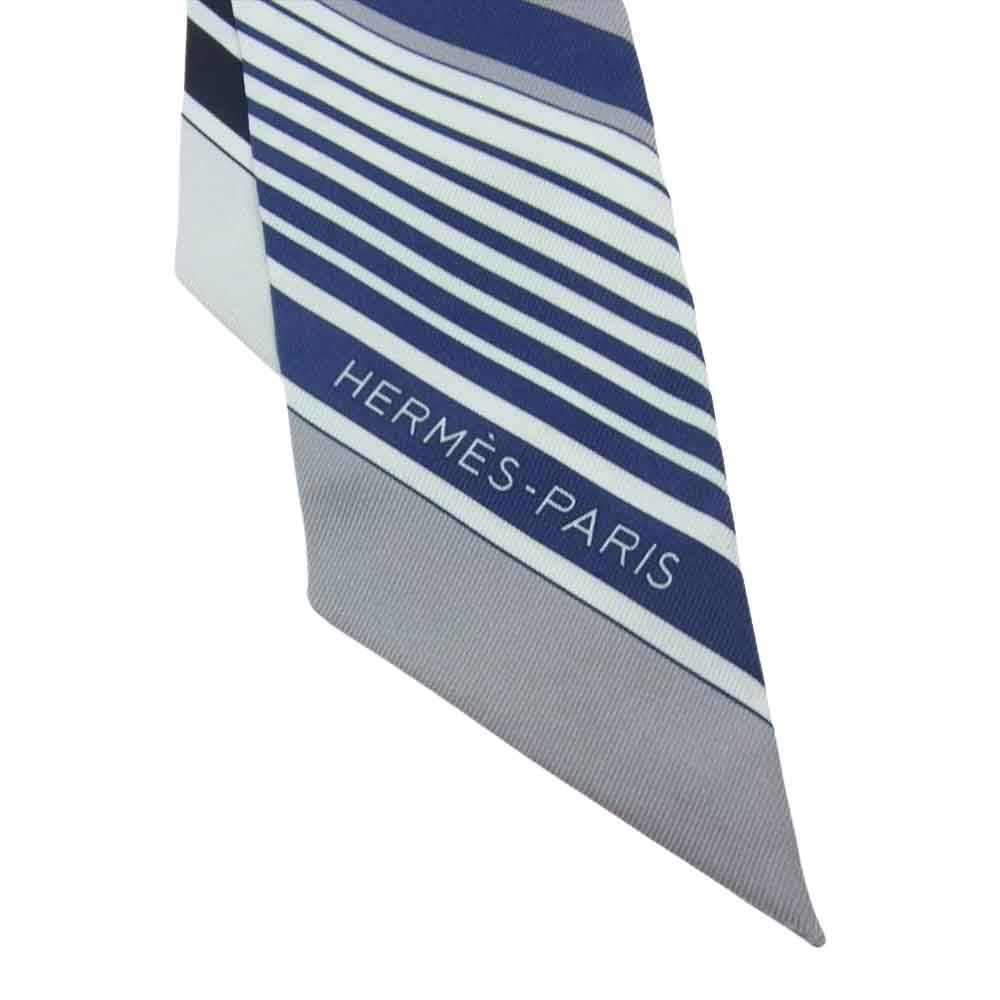 HERMES エルメス 063791S シルク100% EX-Libris エクスリブリス TWILLY ツイリー スカーフ ホワイト系 ネイビー系【新古品】【未使用】【中古】