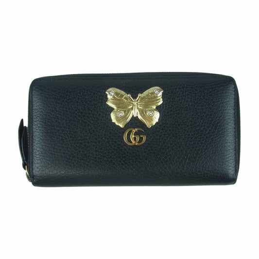GUCCI グッチ 499363 GGマーモント バタフライ ジップ ロング ウォレット 財布 ブラック系【中古】