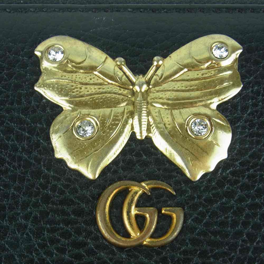 GUCCI グッチ 499363 GGマーモント バタフライ ジップ ロング ウォレット 財布 ブラック系【中古】