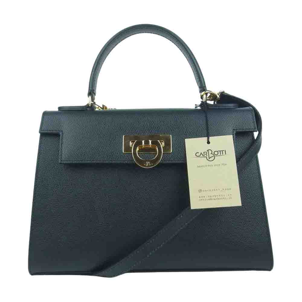カルボッティ イタリア製 ELENA 243 エレナ 2WAY ショルダー ハンド バッグ ブラック系【美品】【中古】
