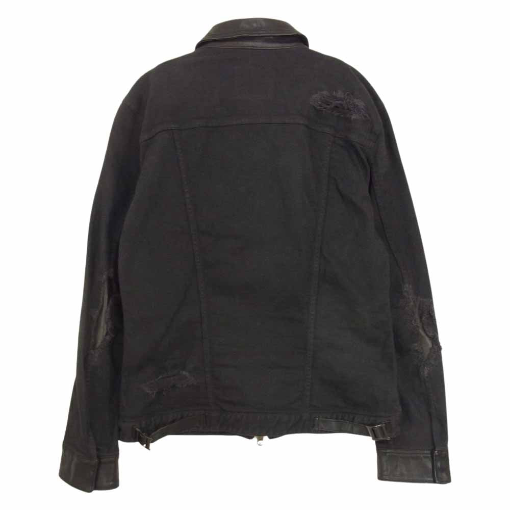 ISAMUKATAYAMA BACKLASH イサムカタヤマバックラッシュ HLGBZ ダメージ加工 レザー切替 デニム ライダース ジャケット ブラック系 L【中古】