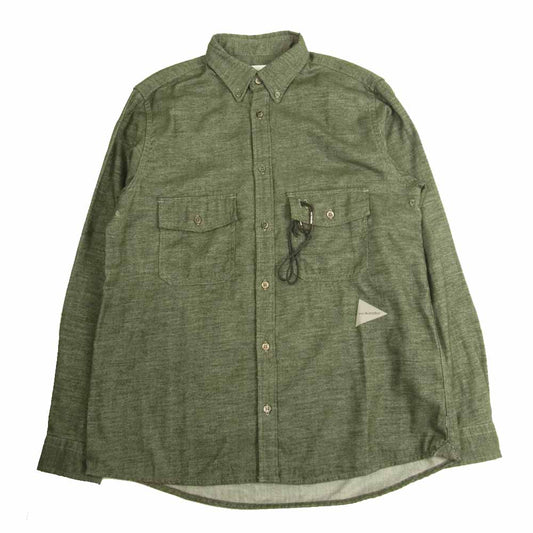 and wander アンドワンダー AW83-FT017 thermo nell shirts サーモライト ネル シャツ グリーン系 3【美品】【中古】
