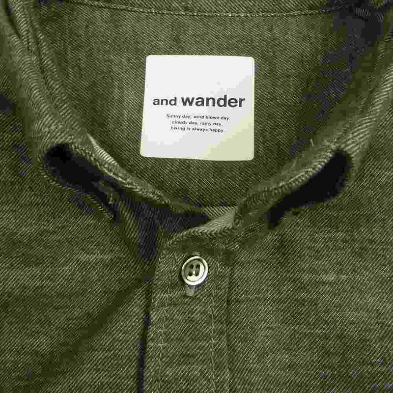 and wander アンドワンダー AW83-FT017 thermo nell shirts サーモライト ネル シャツ グリーン系 3【美品】【中古】