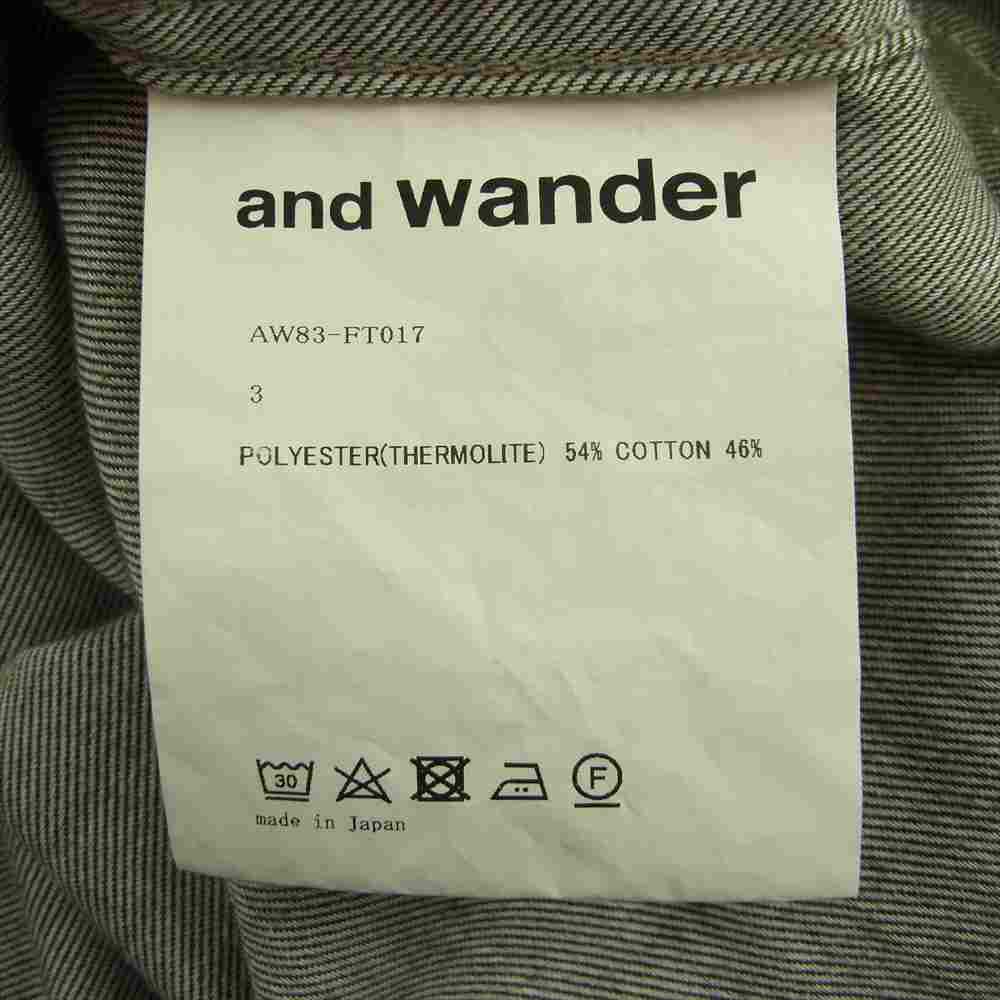 and wander アンドワンダー AW83-FT017 thermo nell shirts サーモライト ネル シャツ グリーン系 3【美品】【中古】