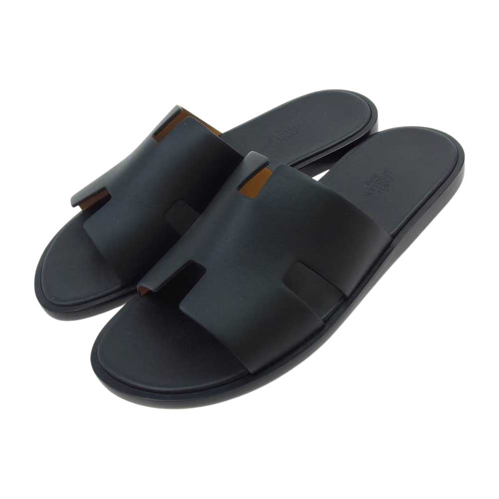HERMES エルメス 041141ZH 2107 Hロゴ フラット レザー サンダル ブラック系 41【新古品】【未使用】【中古】