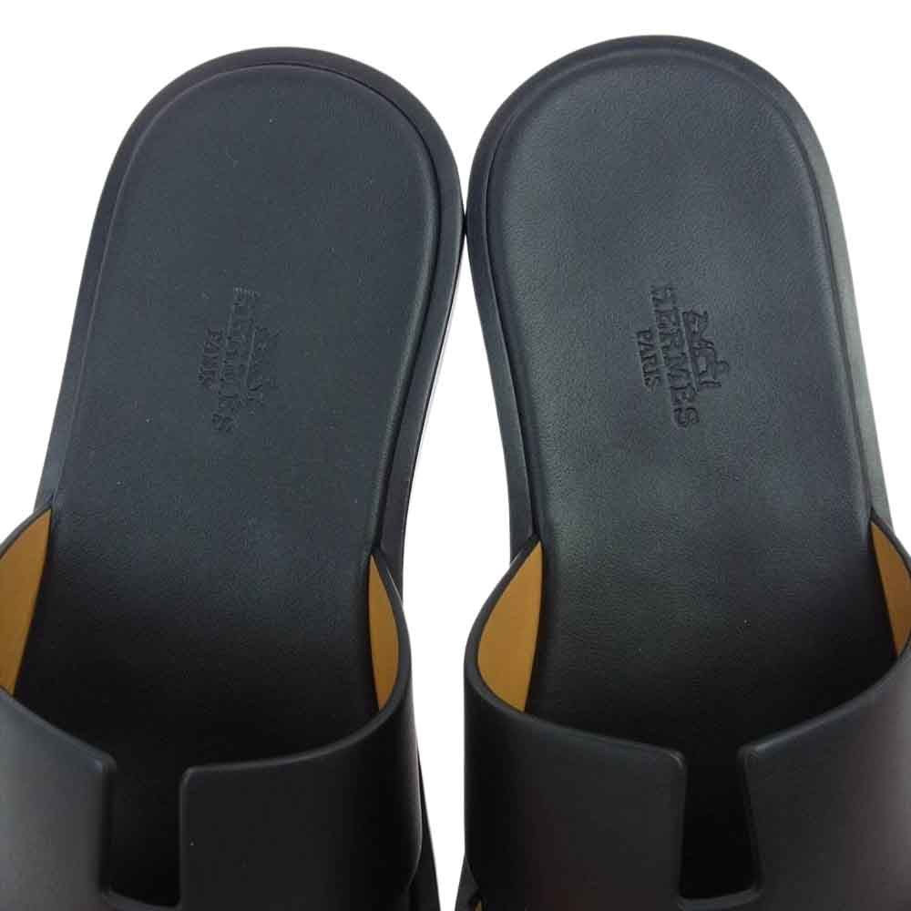 HERMES エルメス 041141ZH 2107 Hロゴ フラット レザー サンダル ブラック系 41【新古品】【未使用】【中古】