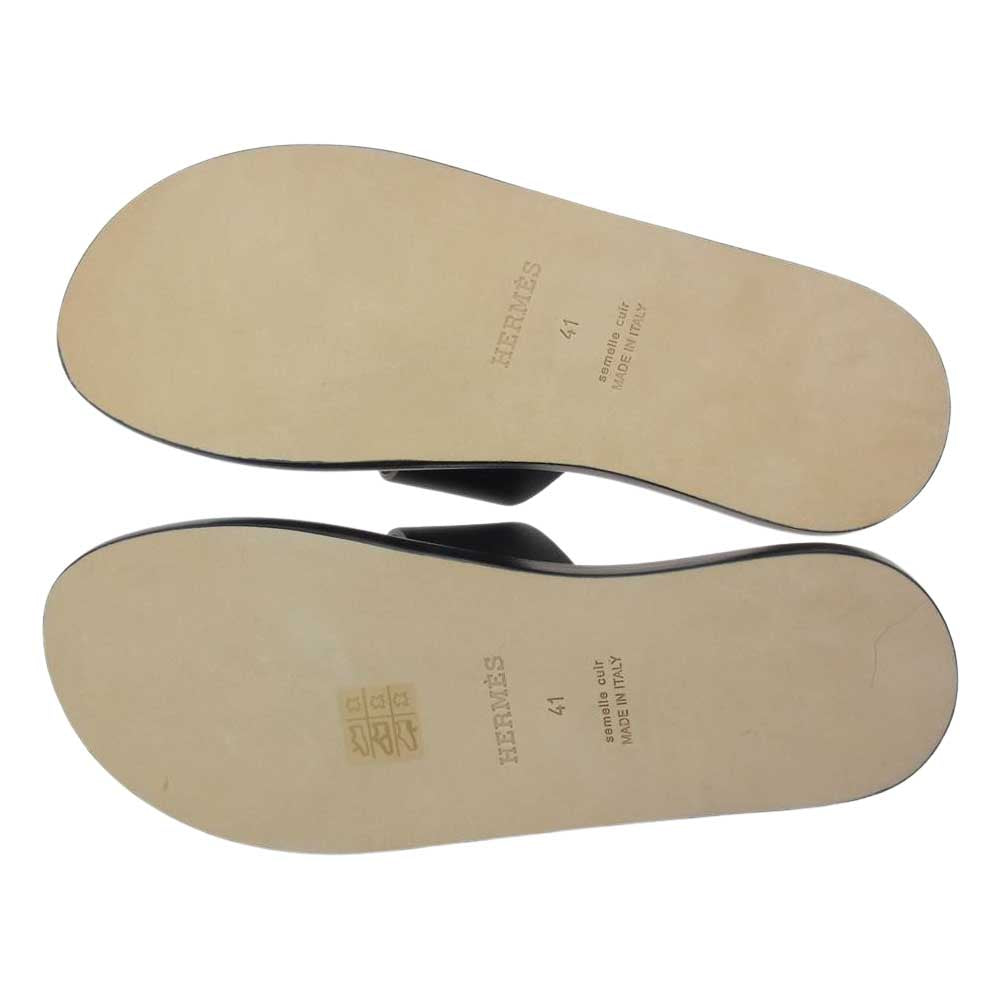 HERMES エルメス 041141ZH 2107 Hロゴ フラット レザー サンダル ブラック系 41【新古品】【未使用】【中古】