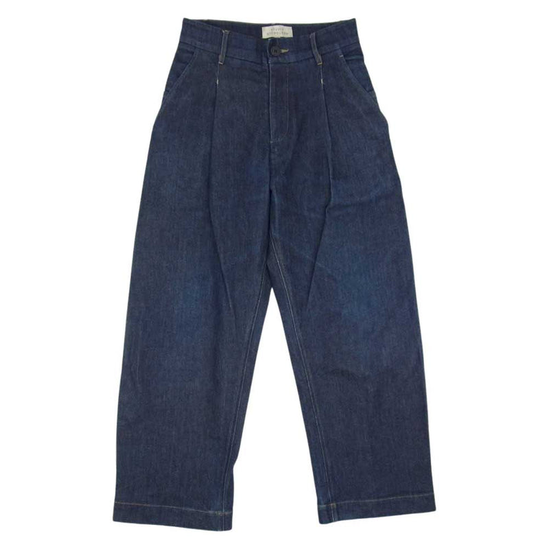 スタジオニコルソン SNM-009 VOLUME PANT WASHED DENIM PANTS タック ワイド ウォッシュド ボリューム デニムパンツ ブルー系 XS【中古】