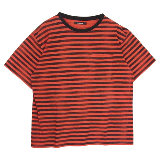 MINEDENIM マインデニム 22SS 2206-6001-17-XL2 Hazy Border T-SH オリジナル掠れボーダー ポケット付き 半袖 Tシャツ カットソー レッド系 ブラック系 XL【中古】