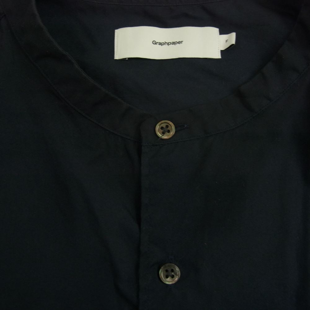 GRAPHPAPER グラフペーパー GM201-50092B Broad L/S Oversized Band Collar Shirt オーバーサイズ バンドカラー シャツ ネイビー系 F【中古】