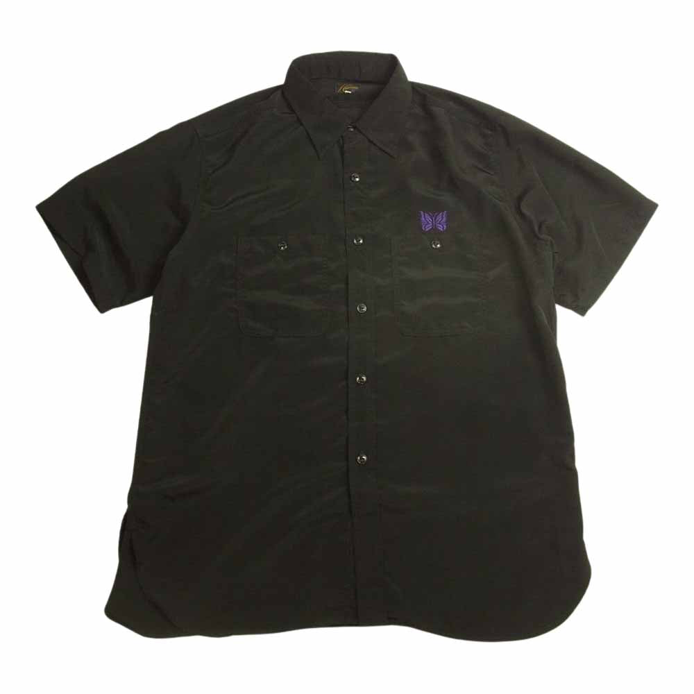 Needles ニードルス KP180 S/S WORK SHIRT Poly Cloth パピヨン刺繍 半袖 ワークシャツ ブラック系 XL【中古】