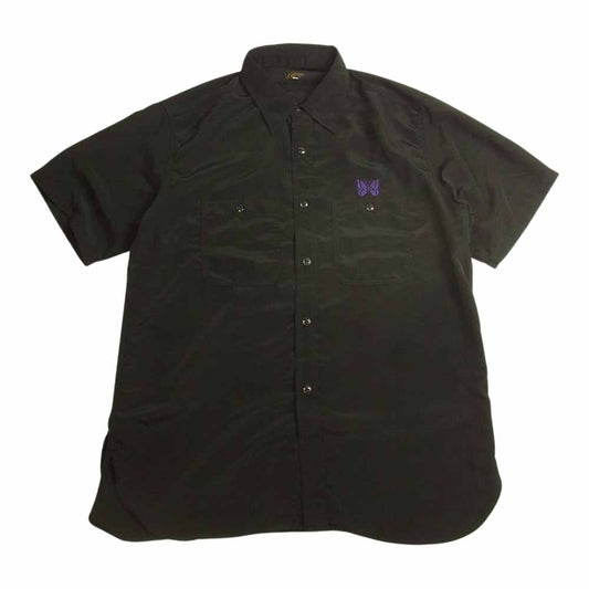 Needles ニードルス KP180 S/S WORK SHIRT Poly Cloth パピヨン刺繍 半袖 ワークシャツ ブラック系 XL【中古】