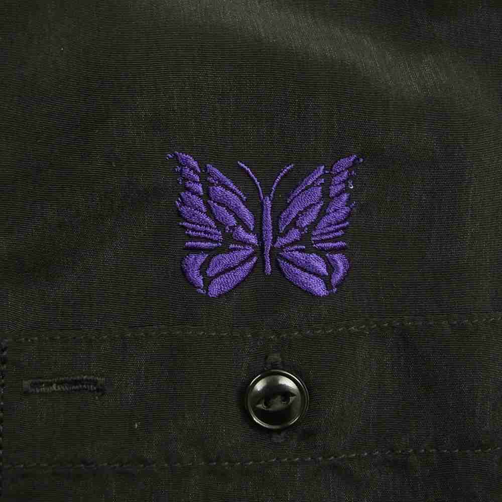 Needles ニードルス KP180 S/S WORK SHIRT Poly Cloth パピヨン刺繍 半袖 ワークシャツ ブラック系 XL【中古】