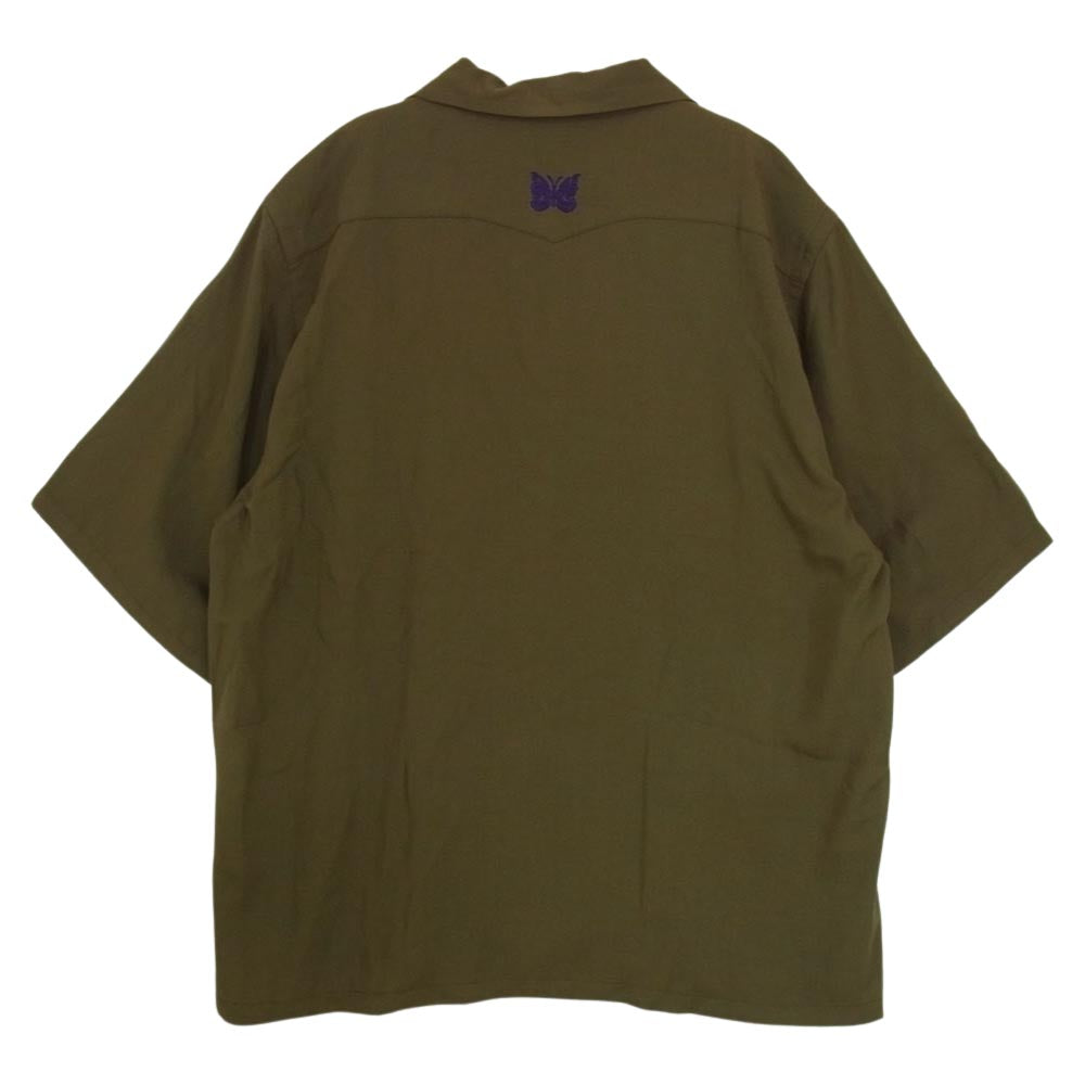 Needles ニードルス KP383 S/S COWBOY ONE-UP SHIRT R/PE Twill カウボーイ ワンナップ パピヨン刺繍 半袖シャツ カーキ系 XL【中古】