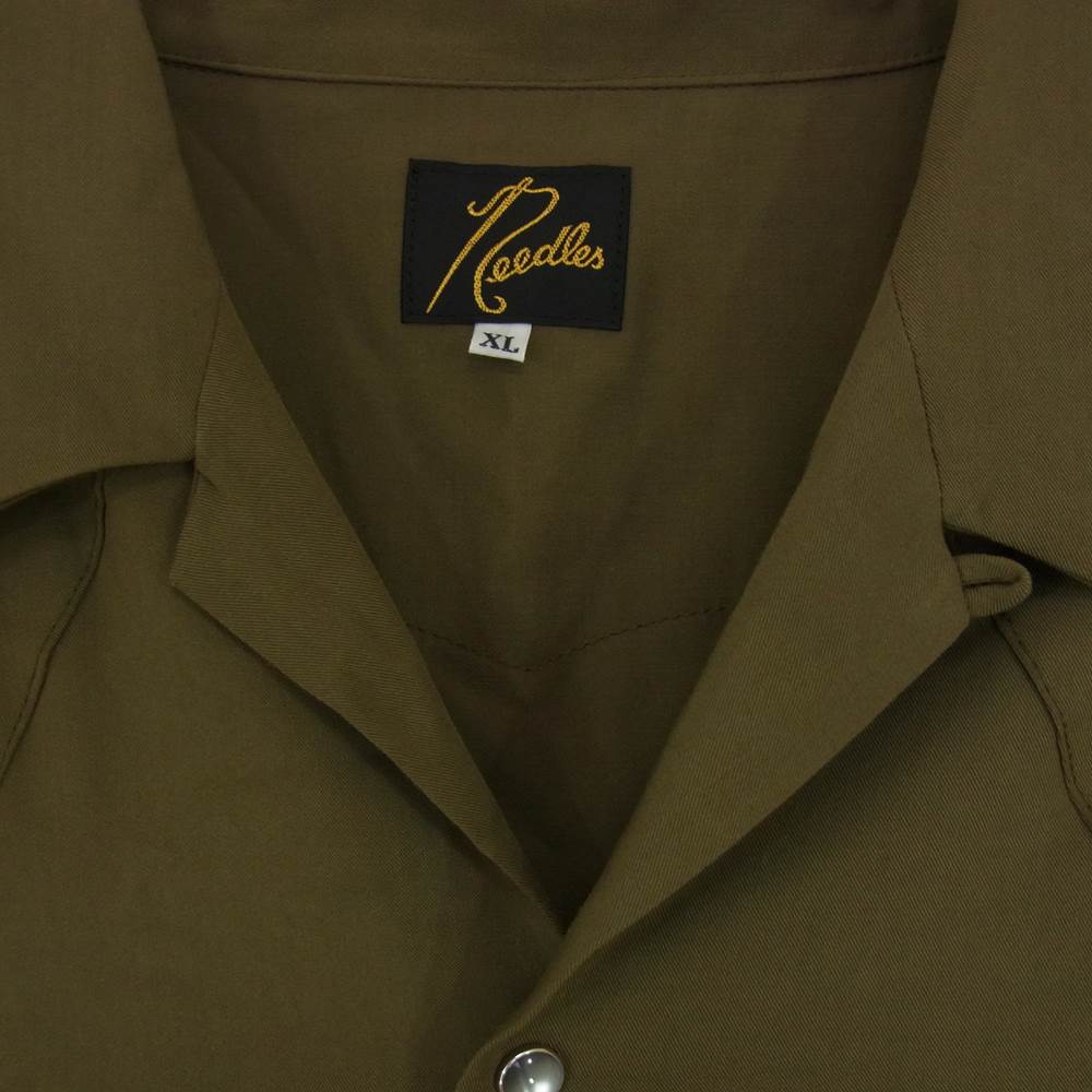 Needles ニードルス KP383 S/S COWBOY ONE-UP SHIRT R/PE Twill カウボーイ ワンナップ パピヨン刺繍 半袖シャツ カーキ系 XL【中古】