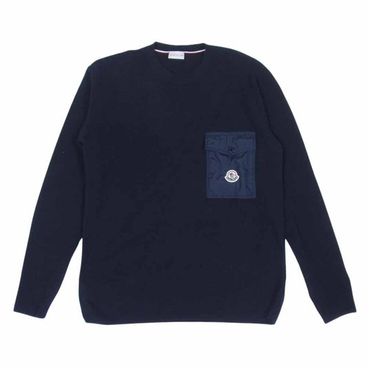 MONCLER モンクレール GIROCOLLO TRICOT トリコ ナイロン ポケット ニット セーター ネイビー系 M【中古】