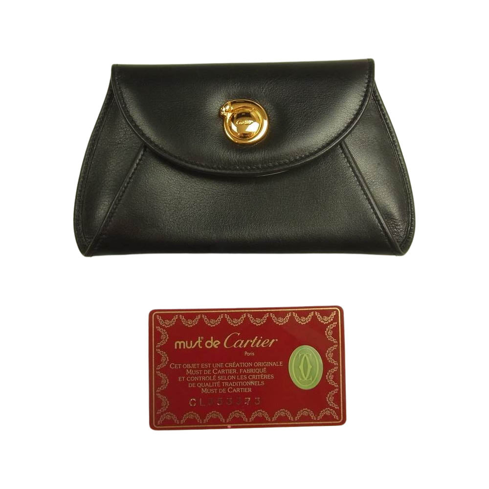 CARTIER カルティエ パンテール レザー ハンドバッグ ブラック系【中古】