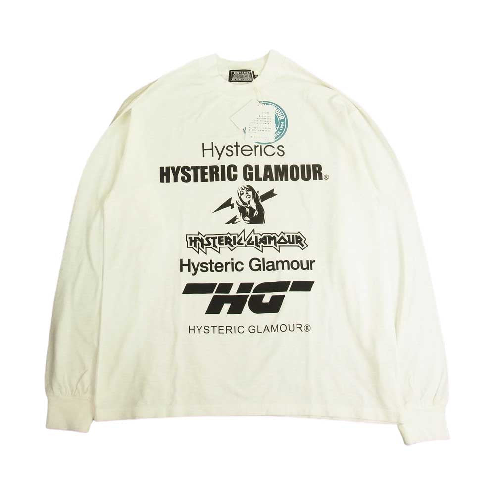 HYSTERIC GLAMOUR ヒステリックグラマー 02221CL06 ASSORTED LOGO マルチ ロゴ プリント 長袖 Tシャツ ホワイト系 M【新古品】【未使用】【中古】