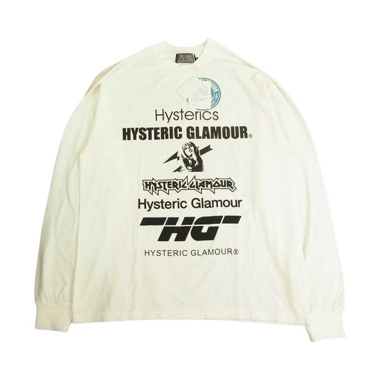 HYSTERIC GLAMOUR ヒステリックグラマー 02221CL06 ASSORTED LOGO マルチ ロゴ プリント 長袖 Tシャツ ホワイト系 M【新古品】【未使用】【中古】
