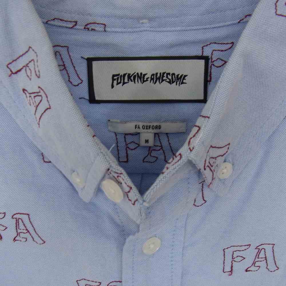 ファッキンオーサム 18SS Oxford Button Down Shirt オックスフォード ボタンダウン ロゴ 総柄 ステッチ 刺繍 長袖 シャツ ライトブルー系 M【中古】