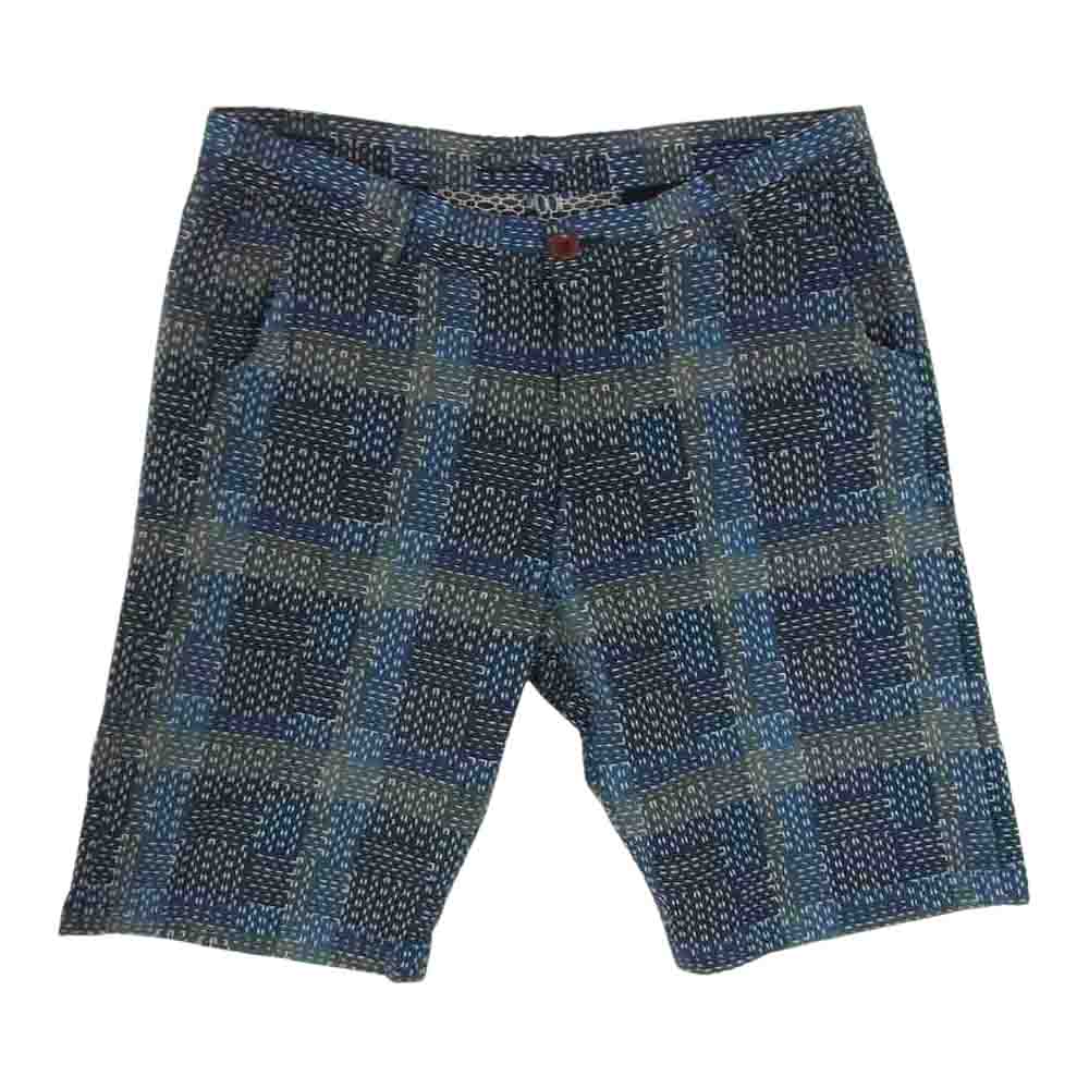 STUDIO D’ARTISAN ステュディオダルチザン 1827 NORAGI SASHIKO 刺し子 チェック ハーフ パンツ ネイビー系 38【中古】