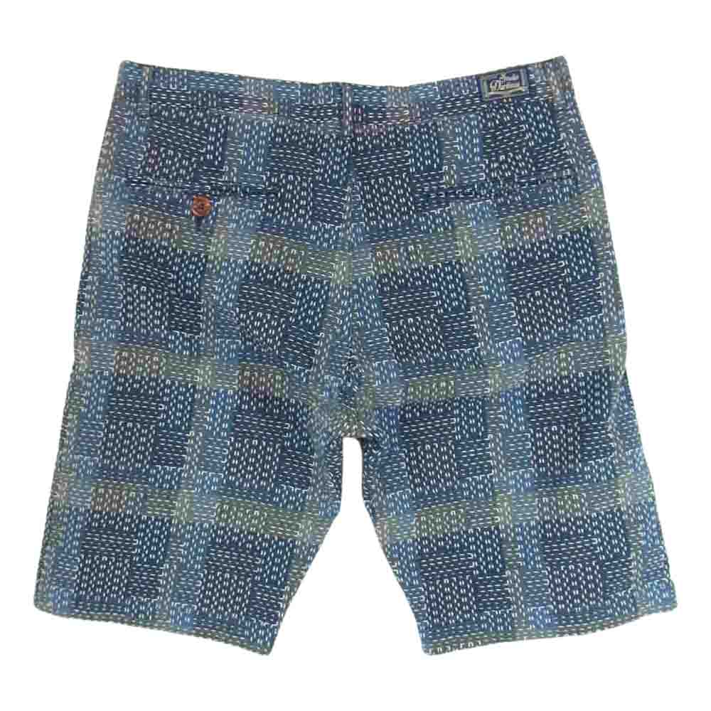 STUDIO D’ARTISAN ステュディオダルチザン 1827 NORAGI SASHIKO 刺し子 チェック ハーフ パンツ ネイビー系 38【中古】