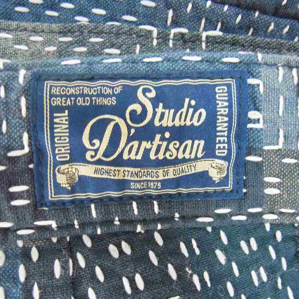 STUDIO D’ARTISAN ステュディオダルチザン 1827 NORAGI SASHIKO 刺し子 チェック ハーフ パンツ ネイビー系 38【中古】