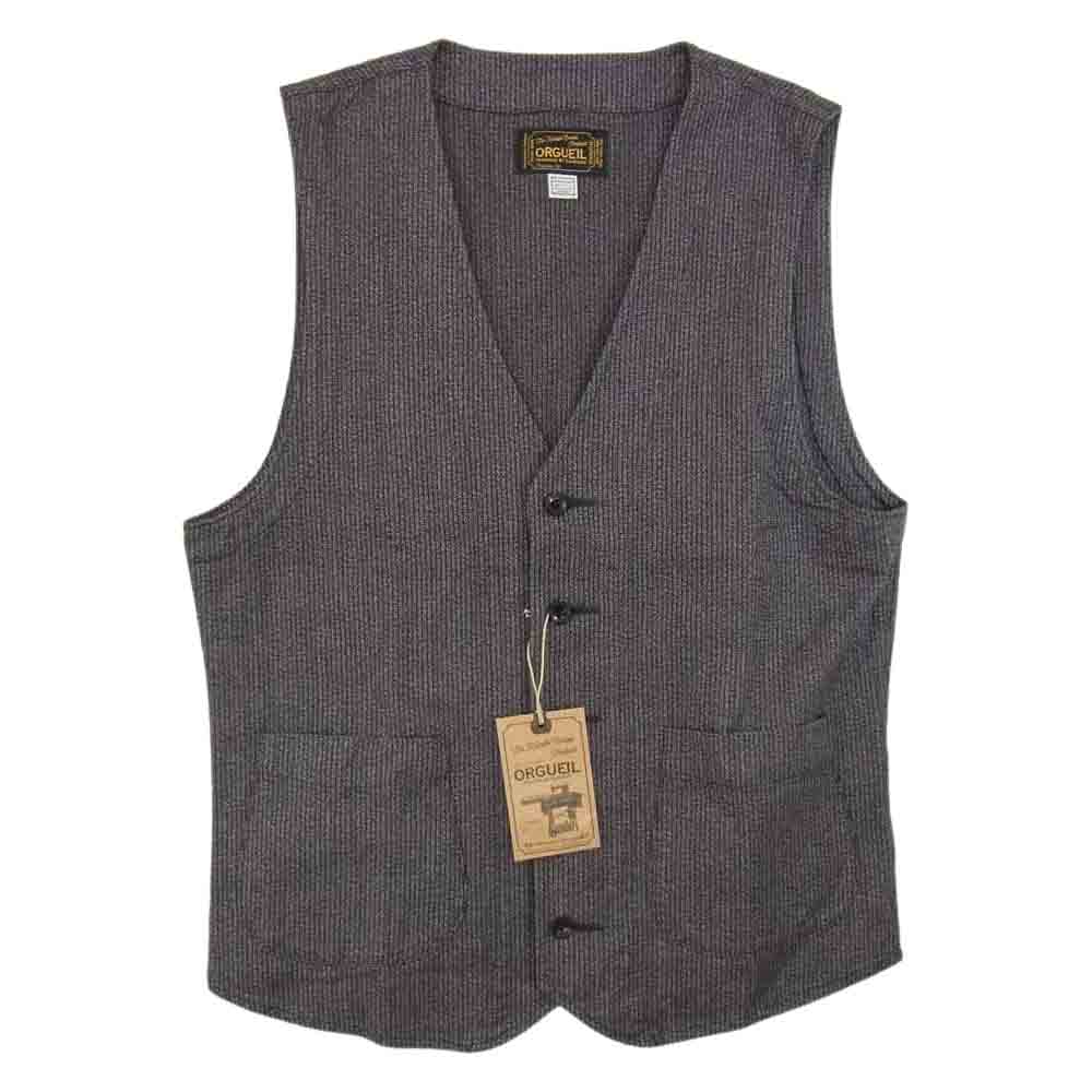 ORGUEIL オルゲイユ OR-4097 COVERT STRIPE WORKERS GILET 撚り杢 ストライプ ワーカーズ ゴマ塩 ジレ ベスト ブラック系 40【新古品】【未使用】【中古】