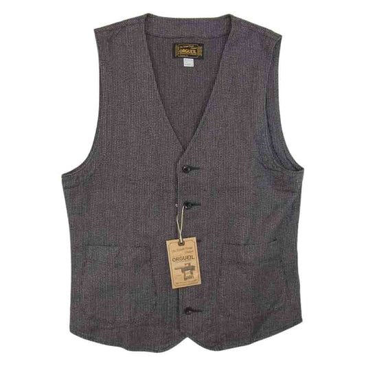 ORGUEIL オルゲイユ OR-4097 COVERT STRIPE WORKERS GILET 撚り杢 ストライプ ワーカーズ ゴマ塩 ジレ ベスト ブラック系 40【新古品】【未使用】【中古】