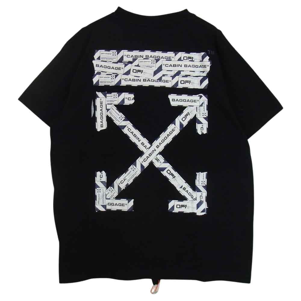 OFF-WHITE オフホワイト OMAA038S201850031088 AIRPORT TAPE S/S OVER TEE エアポート テープ バックプリント オーバー 半袖 Tシャツ ブラック系 M【美品】【中古】