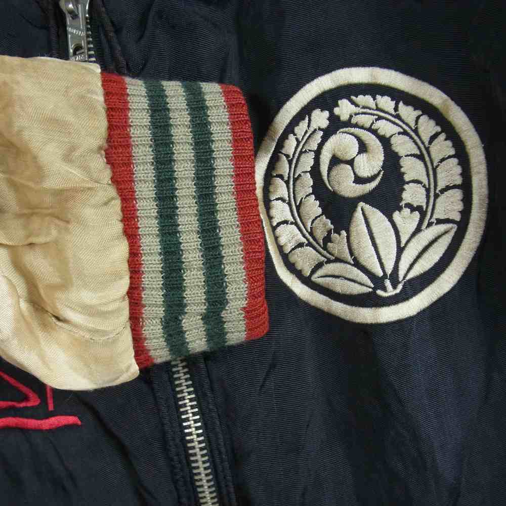 クロップドヘッズ × 泥棒日記 リバーシブル スカジャン スーベニアジャケット 舞妓 富士 竹 虎 五重塔 黒×カーキ系 M【中古】