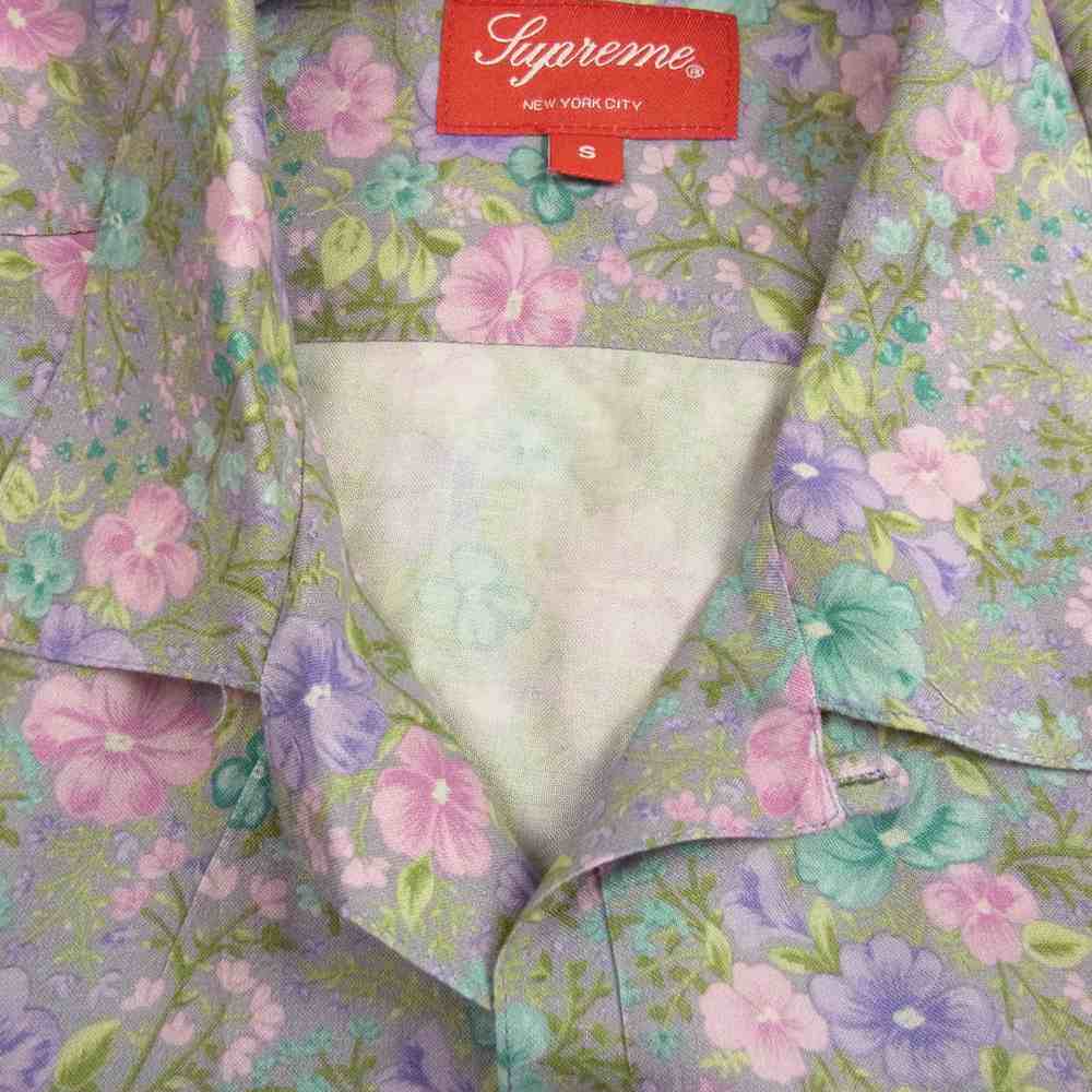 Supreme シュプリーム 19SS Mini Floral Rayon S/S Shirt ミニ フローラル レーヨン アロハ 半袖 シャツ グレー系 S【美品】【中古】