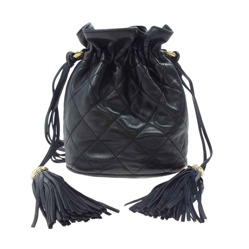 CHANEL シャネル マトラッセ ラムスキン 巾着 タッセル付き ミニ ショルダー ハンドバッグ ブラック系【中古】