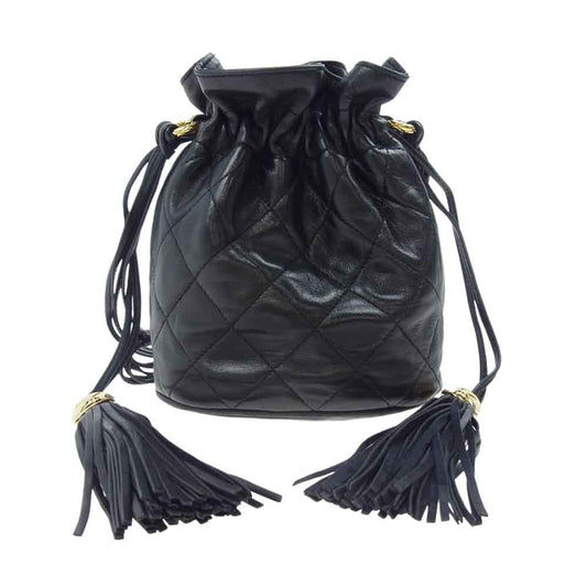 CHANEL シャネル マトラッセ ラムスキン 巾着 タッセル付き ミニ ショルダー ハンドバッグ ブラック系【中古】