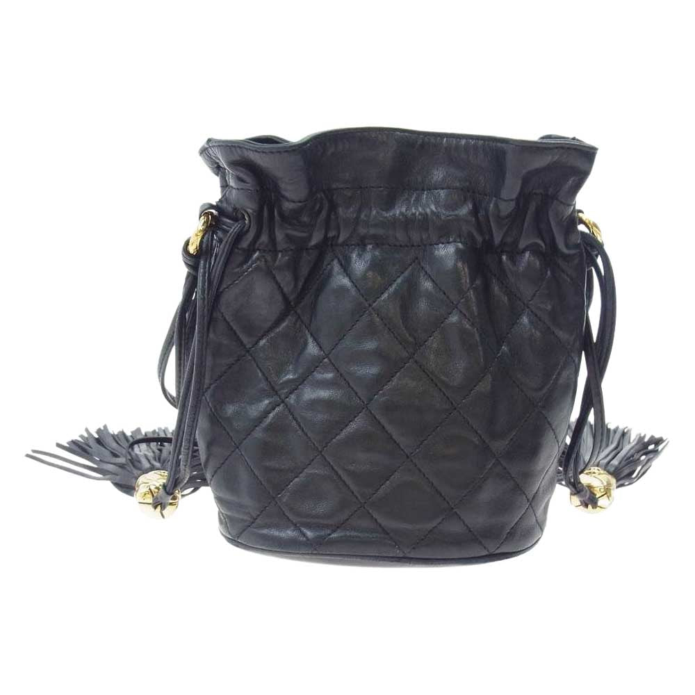 CHANEL シャネル マトラッセ ラムスキン 巾着 タッセル付き ミニ ショルダー ハンドバッグ ブラック系【中古】