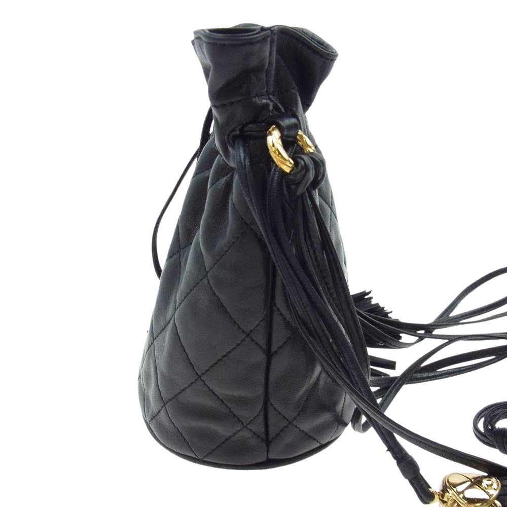 CHANEL シャネル マトラッセ ラムスキン 巾着 タッセル付き ミニ ショルダー ハンドバッグ ブラック系【中古】