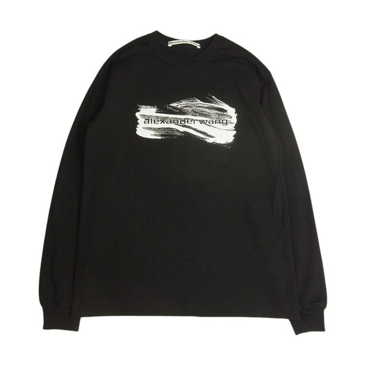 Alexander Wang アレキサンダーワン LONG SLEEVE TEE WITH SOAP SUDS PRINT ロングスリーブ ウィズ ソープサッズ ロゴプリント ペンキ 長袖 Tシャツ ブラック系 XS【中古】