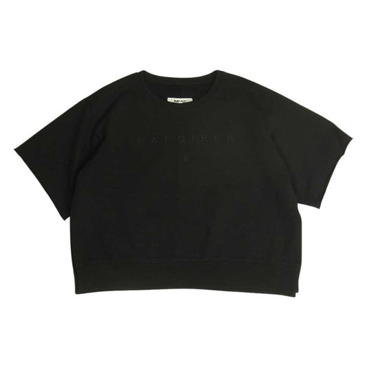 MAISON MARGIELA メゾンマルジェラ MM6 エムエムシックス 21AW S52GU0142 S25337 ロゴ刺繍 サイドスリット 半袖 スウェット Tシャツ ブラック系 S【中古】
