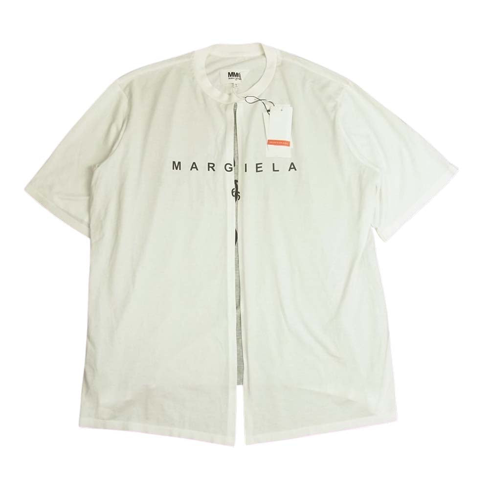 MAISON MARGIELA メゾンマルジェラ MM6 エムエムシックス 22SS S52GC0239 S23955 ロゴプリント オーバーサイズ ドッキング レイヤード 半袖 Tシャツ ホワイト系 XS【新古品】【未使用】【中古】