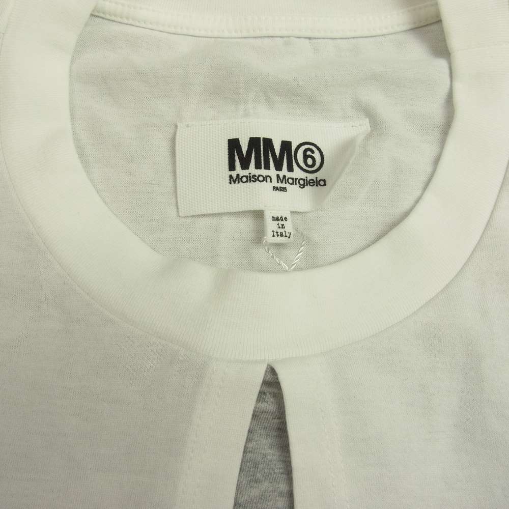 MAISON MARGIELA メゾンマルジェラ MM6 エムエムシックス 22SS S52GC0239 S23955 ロゴプリント オーバーサイズ ドッキング レイヤード 半袖 Tシャツ ホワイト系 XS【新古品】【未使用】【中古】