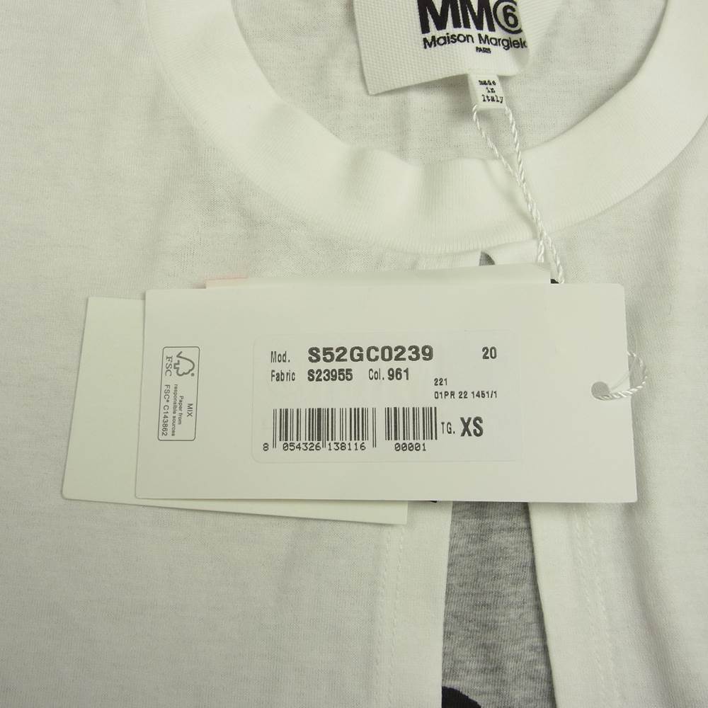 MAISON MARGIELA メゾンマルジェラ MM6 エムエムシックス 22SS S52GC0239 S23955 ロゴプリント オーバーサイズ ドッキング レイヤード 半袖 Tシャツ ホワイト系 XS【新古品】【未使用】【中古】