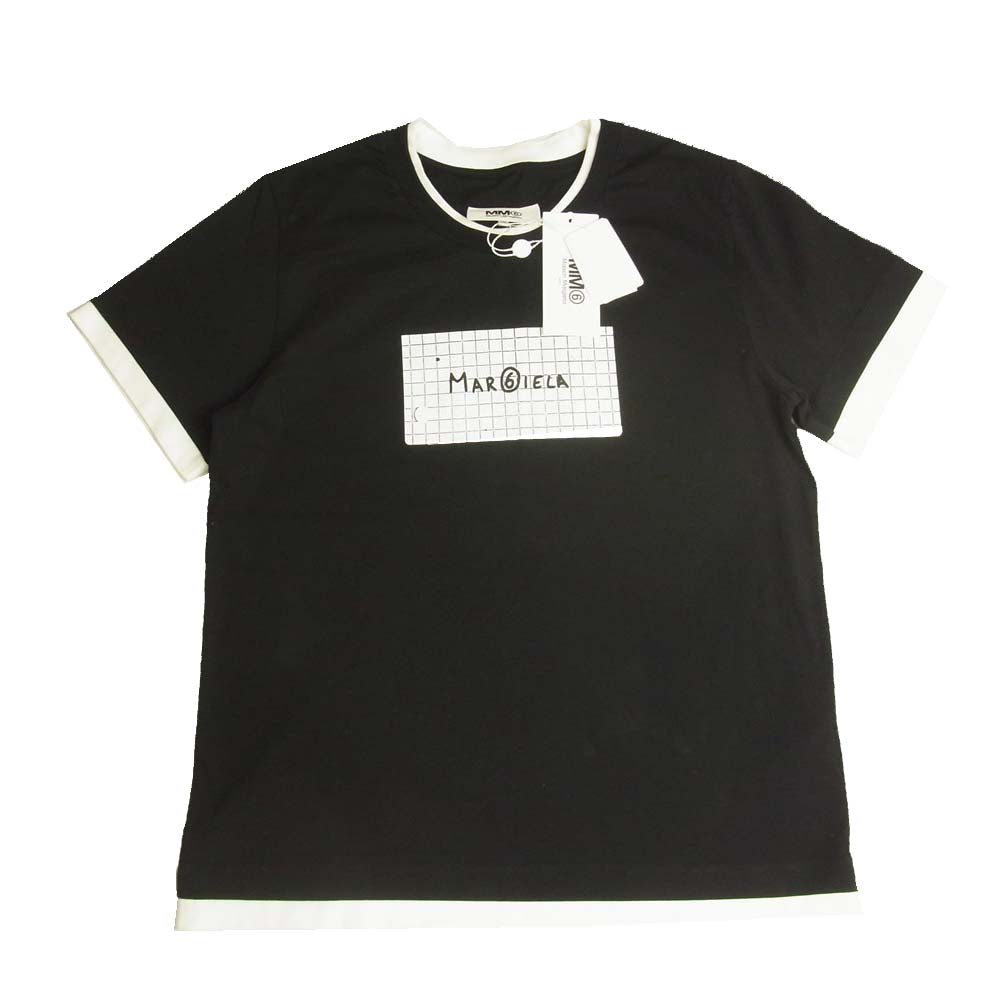 MAISON MARGIELA メゾンマルジェラ MM6 エムエムシックス 22SS S52GC0226 S24311 手書きロゴ レイヤード ラウンドネック 半袖 Tシャツ カットソー ブラック系 M【新古品】【未使用】【中古】