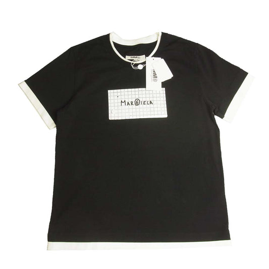 MAISON MARGIELA メゾンマルジェラ MM6 エムエムシックス 22SS S52GC0226 S24311 手書きロゴ レイヤード ラウンドネック 半袖 Tシャツ カットソー ブラック系 M【新古品】【未使用】【中古】