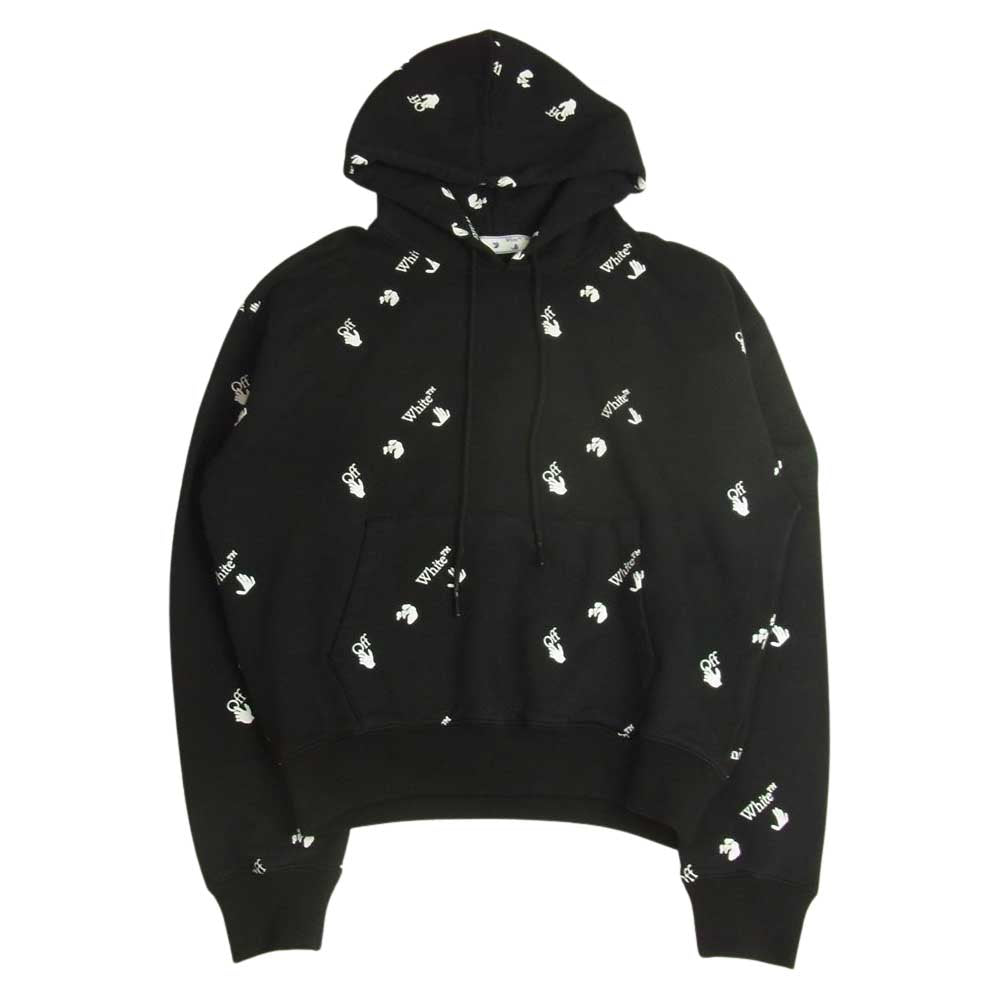 OFF-WHITE オフホワイト 21SS OMBB037R21FLE008 ALL-OVER LOGO OVER オールオーバーハンドロゴ プリント プルオーバー パーカー フーディ ブラック系 M【中古】